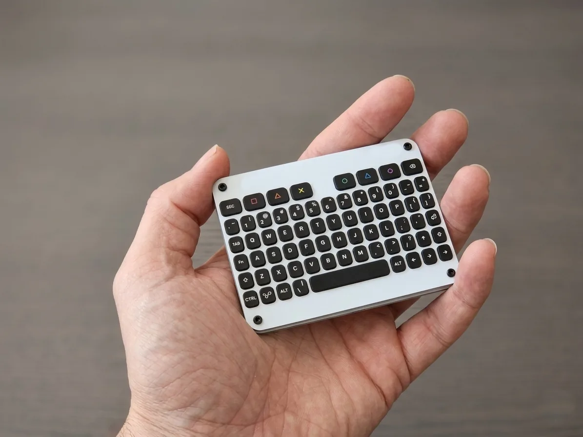 HausDeck handheld keyboard held in one hand